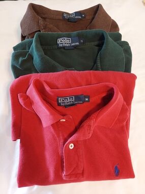 Polo by Ralph Lauren.  3 Shirts. Brown,Green, Red Cotton Shirt with Navy Label